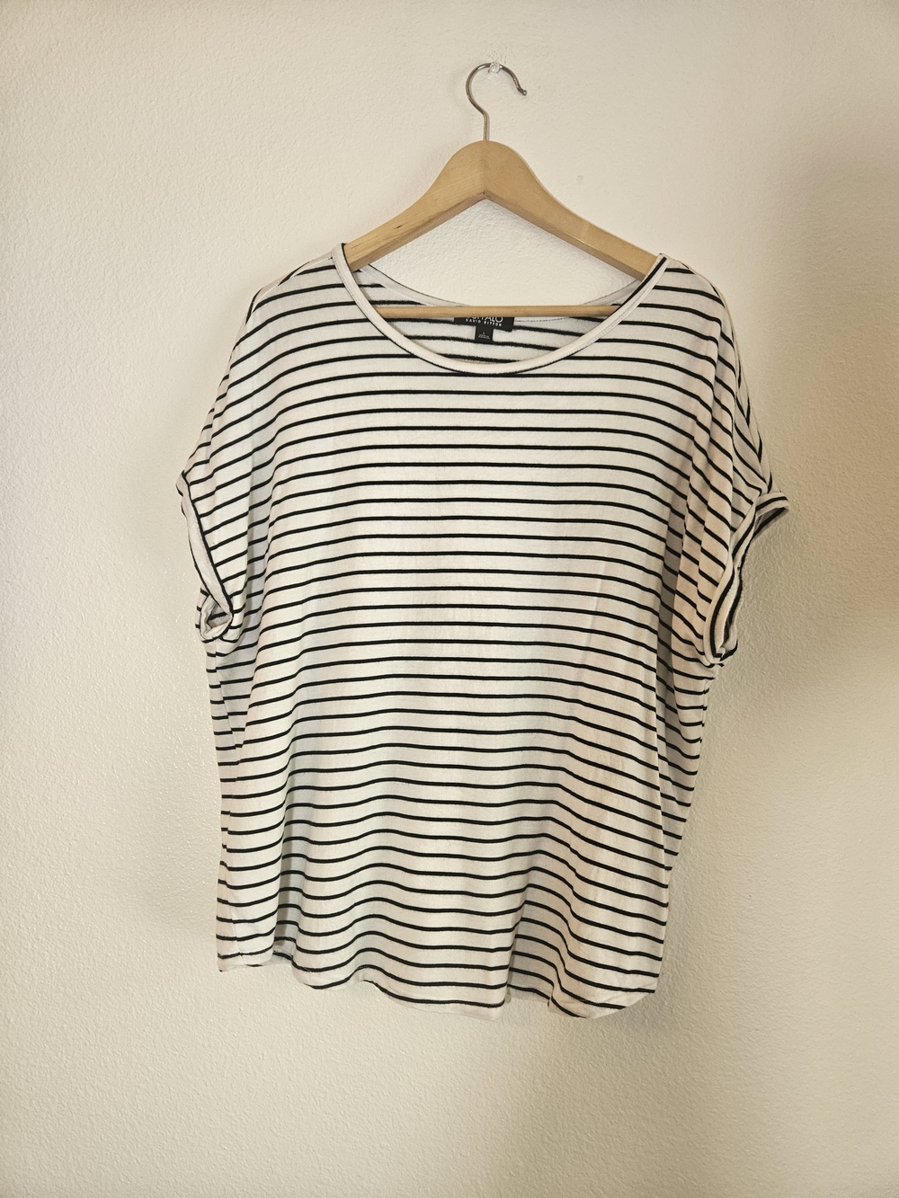 Striped Boxy Tee - White with Black Stripes